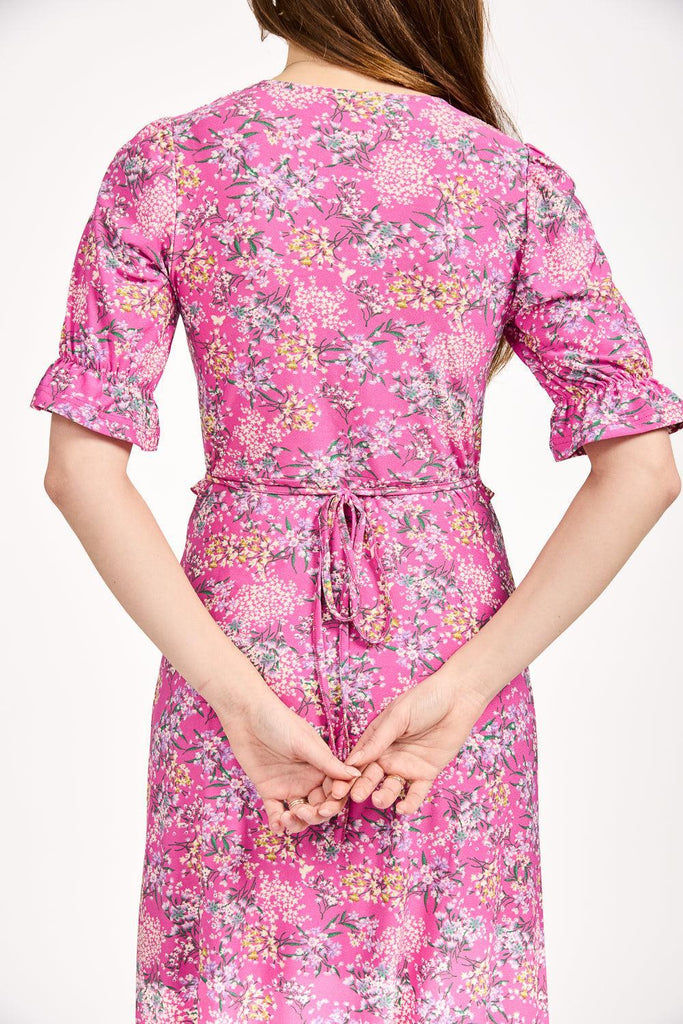 Ditsy Print Tie Front Dress - Pink-Dresses-Paco