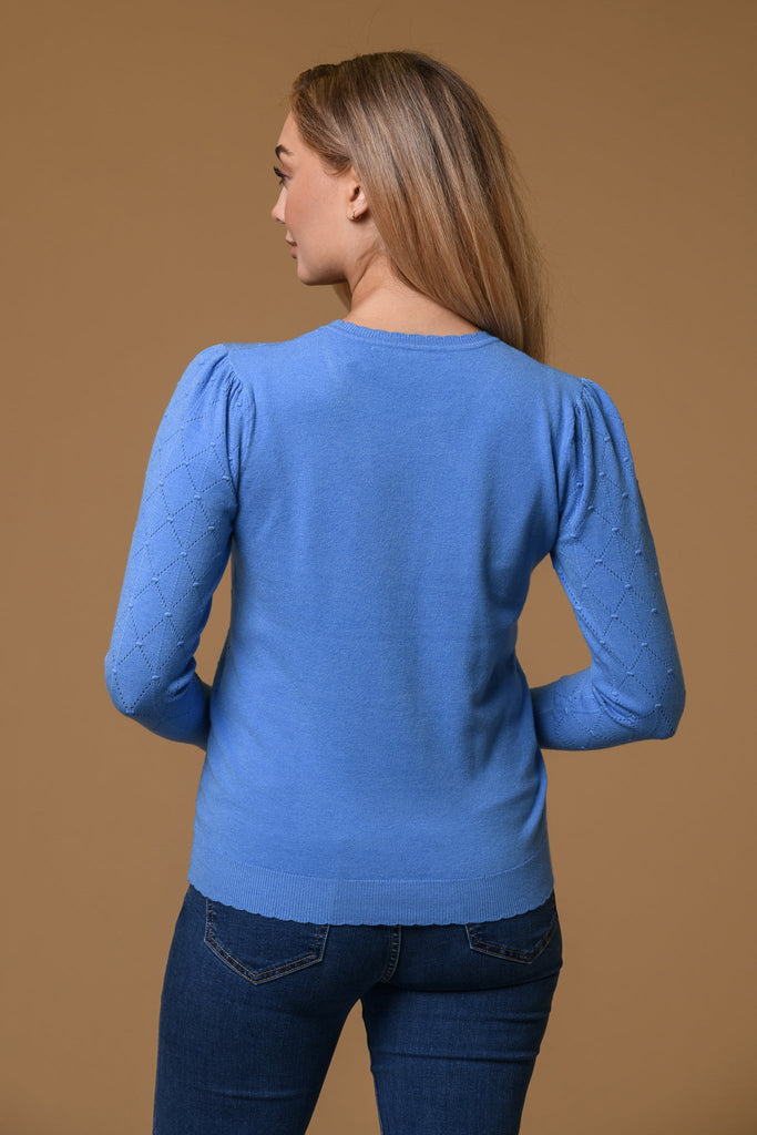 Dot + Diamond Scallop Sweater-Blue-Knitwear-Paco