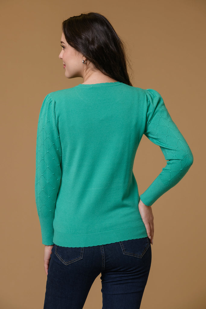 Dot + Diamond Scallop Sweater- Green-Knitwear-Paco