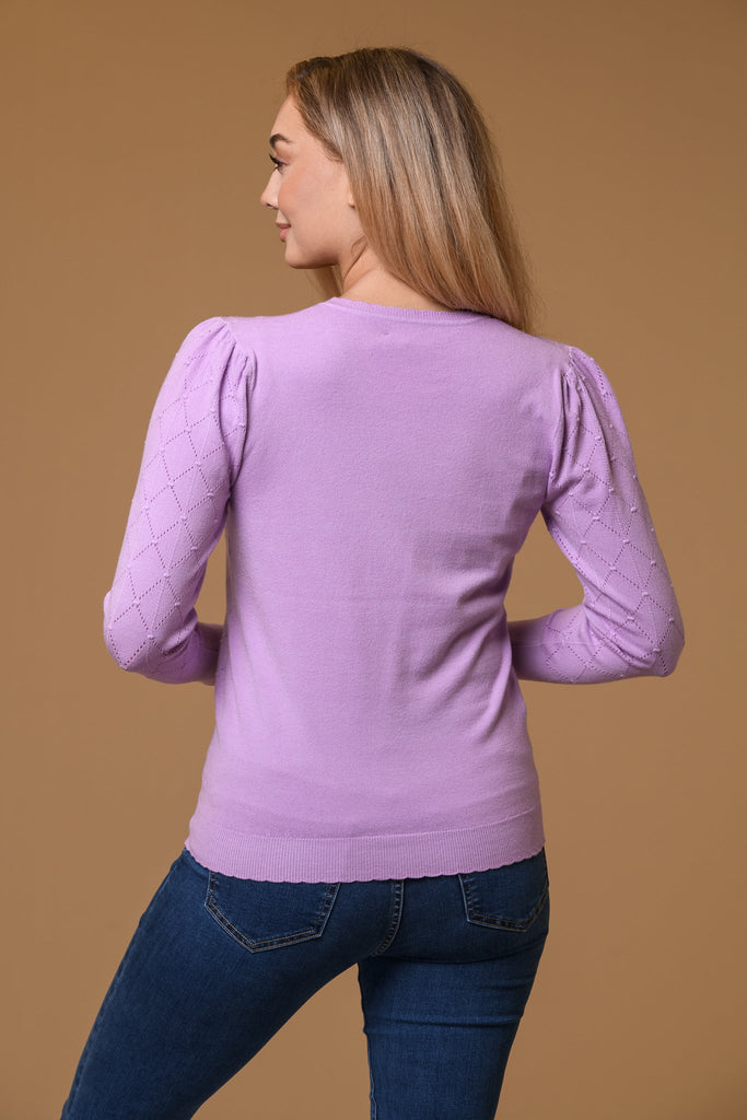 Dot + Diamond Scallop Sweater- Lilac-Knitwear-Paco