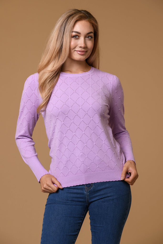 Dot + Diamond Scallop Sweater- Lilac-Knitwear-Paco