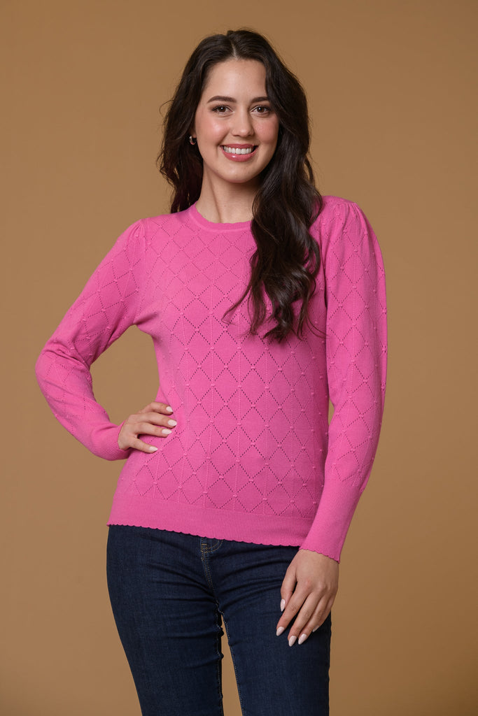 Dot + Diamond Scallop Sweater- Pink-Knitwear-Paco