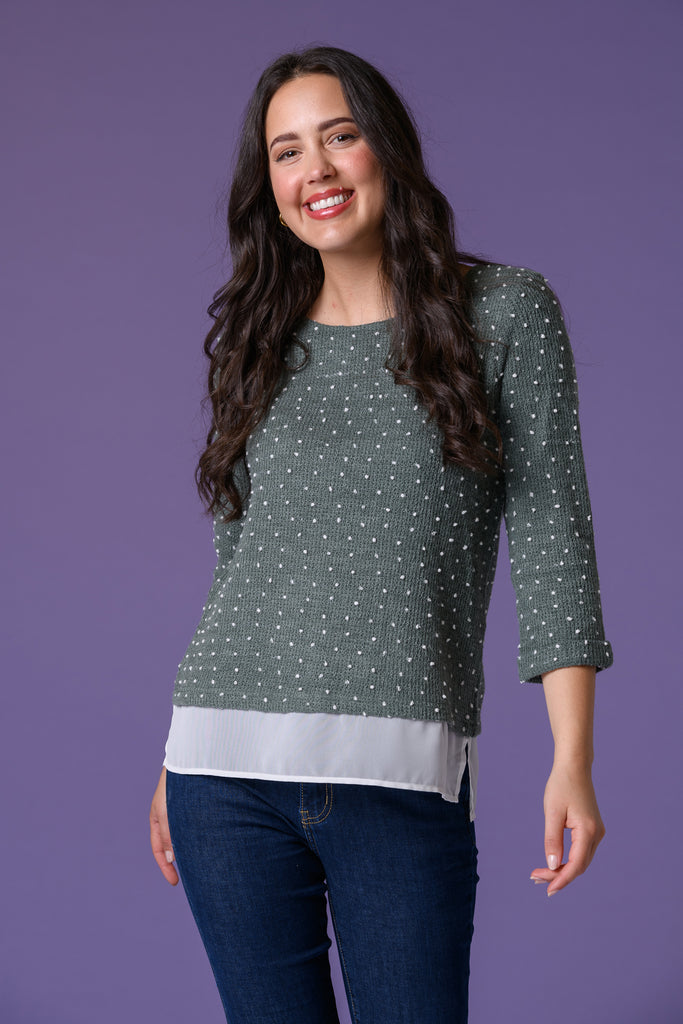 Dotted Hem Top T148111 SAGE-Casualwear-Paco