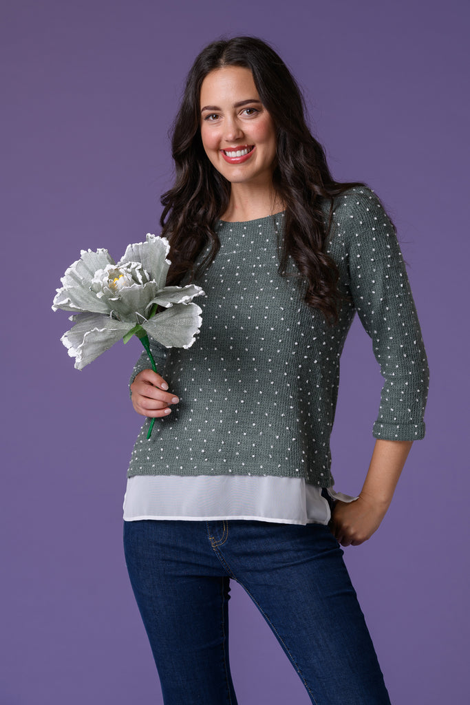 Dotted Hem Top T148111 SAGE-Casualwear-Paco