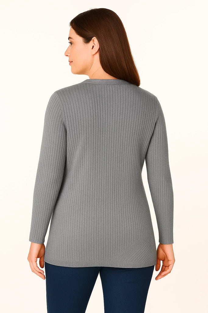 EDGE TO EDGE CARDIGAN SIDE SPLIT LONG SL SILVER - CA30270-Knitwear-Paco