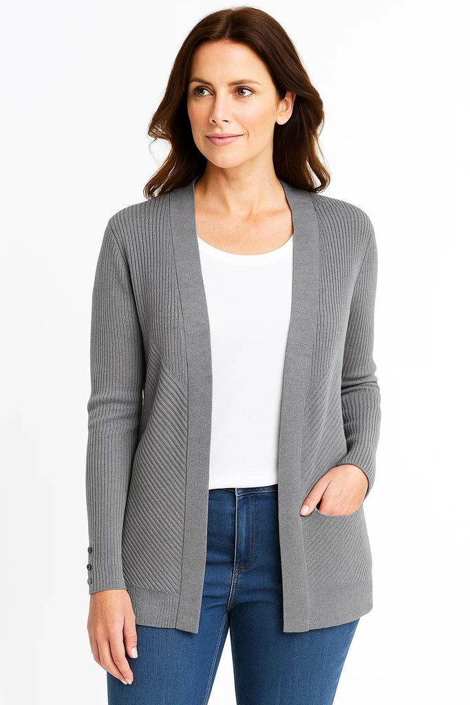 EDGE TO EDGE CARDIGAN SIDE SPLIT LONG SL SILVER - CA30270-Knitwear-Paco