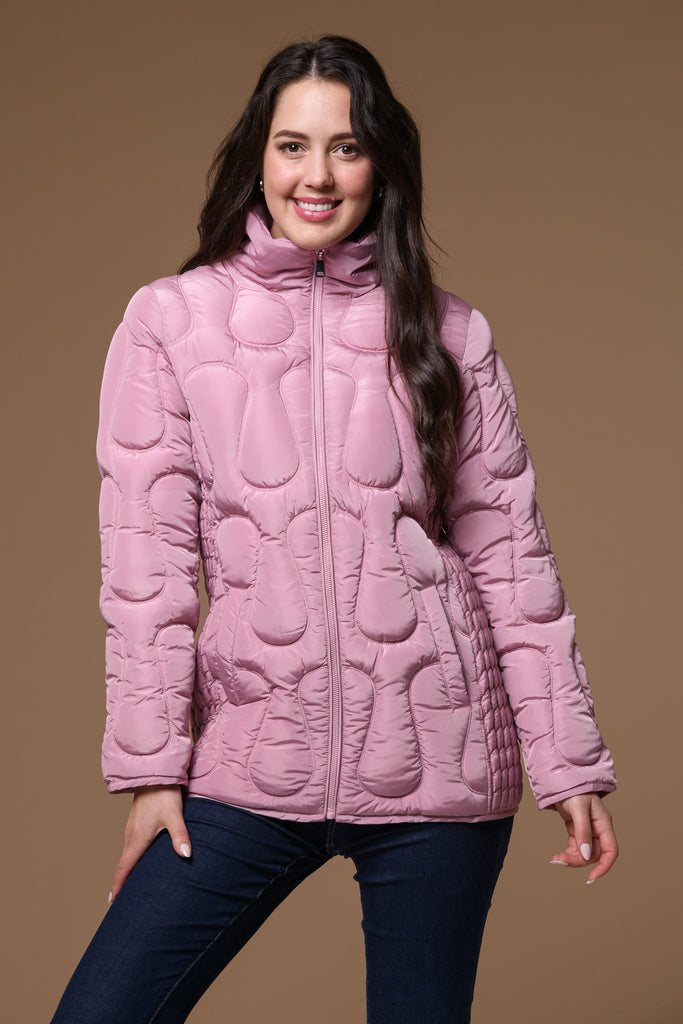 Elastic Sleeve Quilt Jacket-Pink-Jackets-Paco