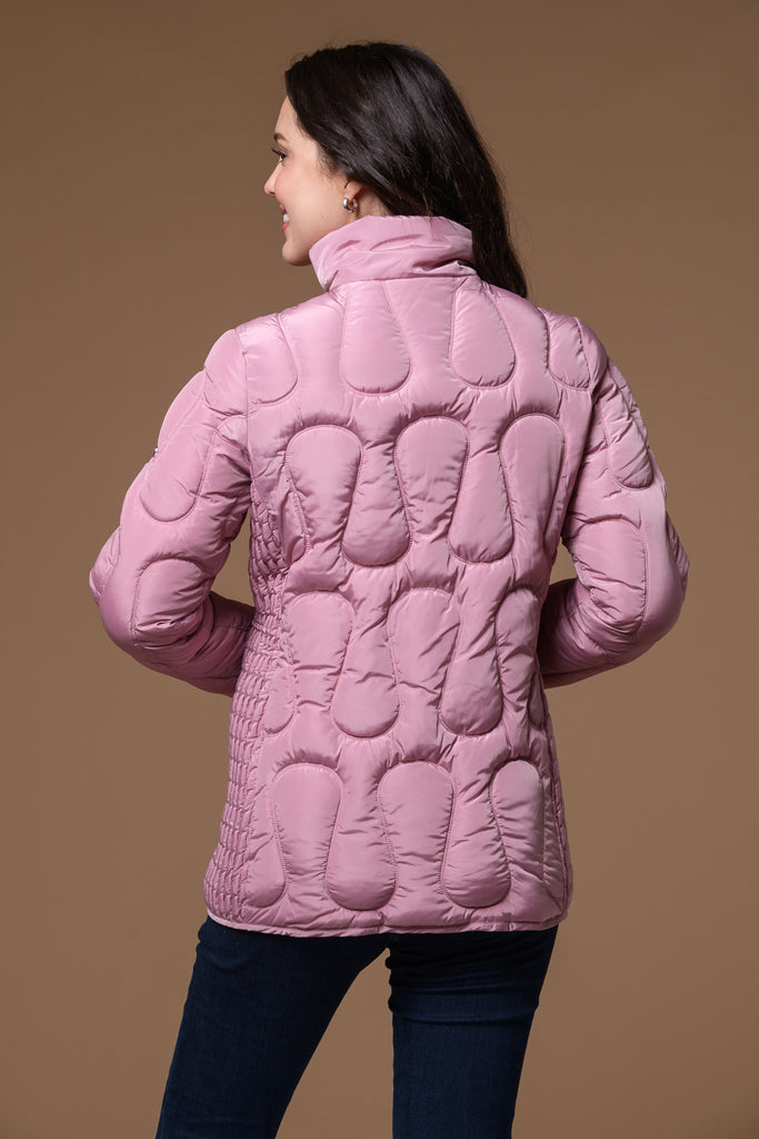 Elastic Sleeve Quilt Jacket-Pink-Jackets-Paco