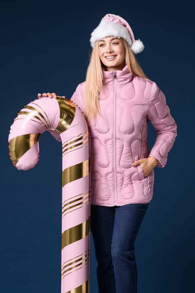 Elastic Sleeve Quilt Jacket-Pink-Jackets-Paco