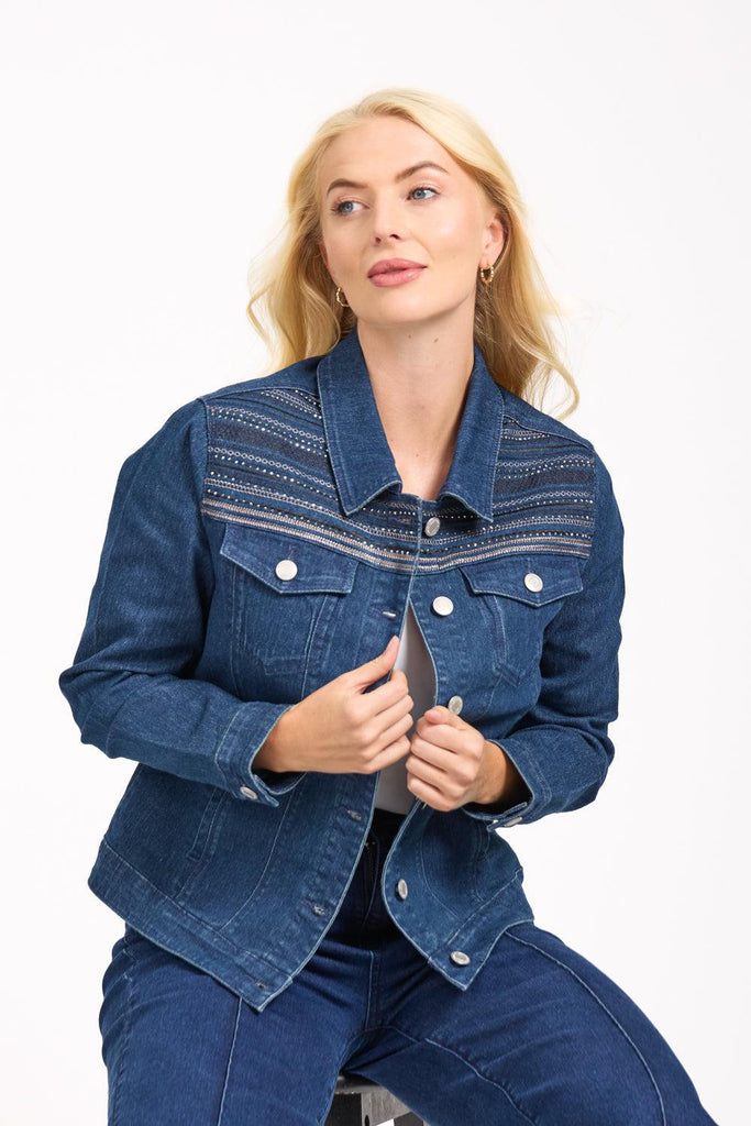 Embellished Denim Jacket- Dark Denim-Jackets-Paco