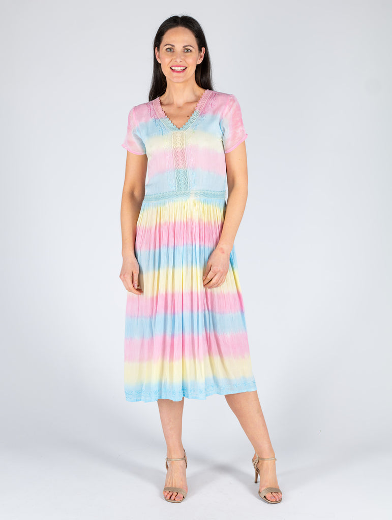 Embroidery Dress V Neck - D29917 Multi-Dresses-Paco