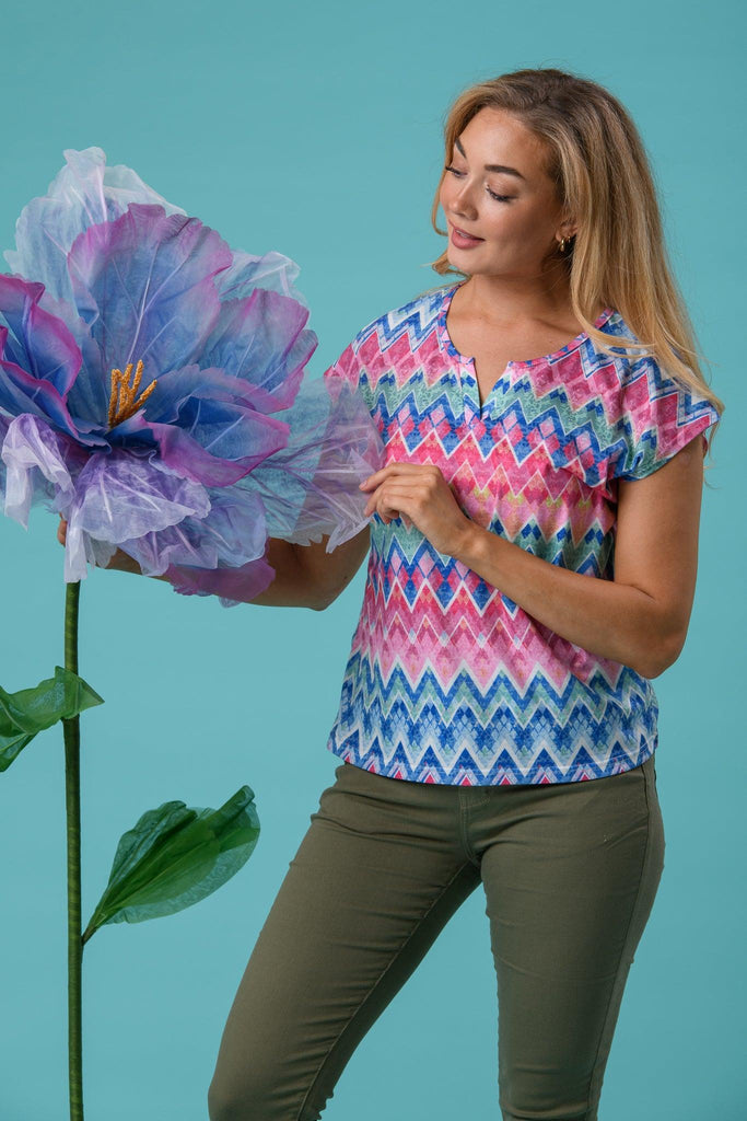 Emily S/S Tee - Pink/Blue-T Shirts-Paco