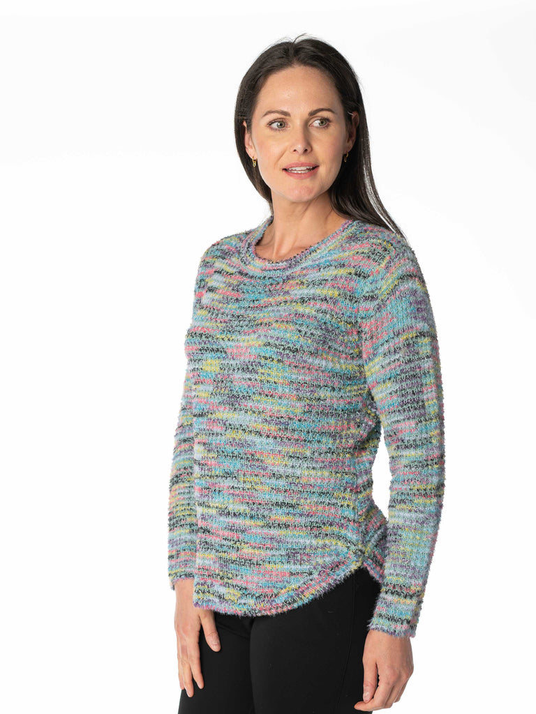 FLUFFY TAPE YARN LONG SLEEVE JUMPER MULTI PRINT JU30282-N/A-Paco