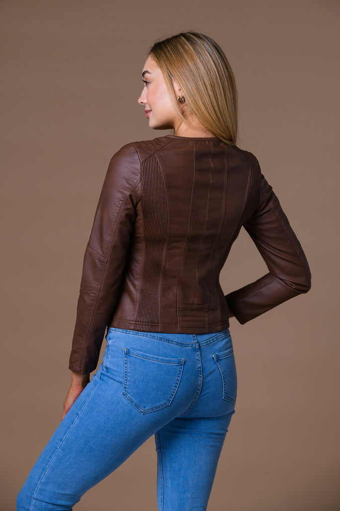 Faux Leather Panel Jacket-Jackets-Paco