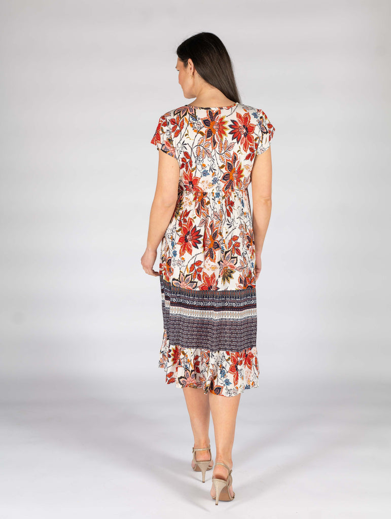 Floral Border Print Dress-Dresses-Paco