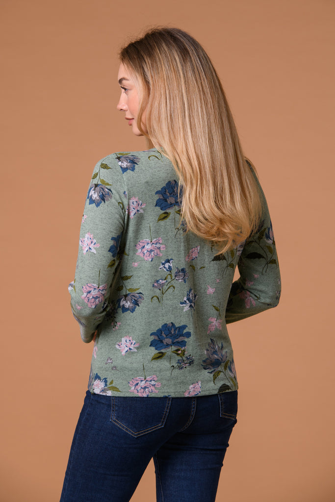 Floral Brushed cardigan Mint-Knitwear-Paco