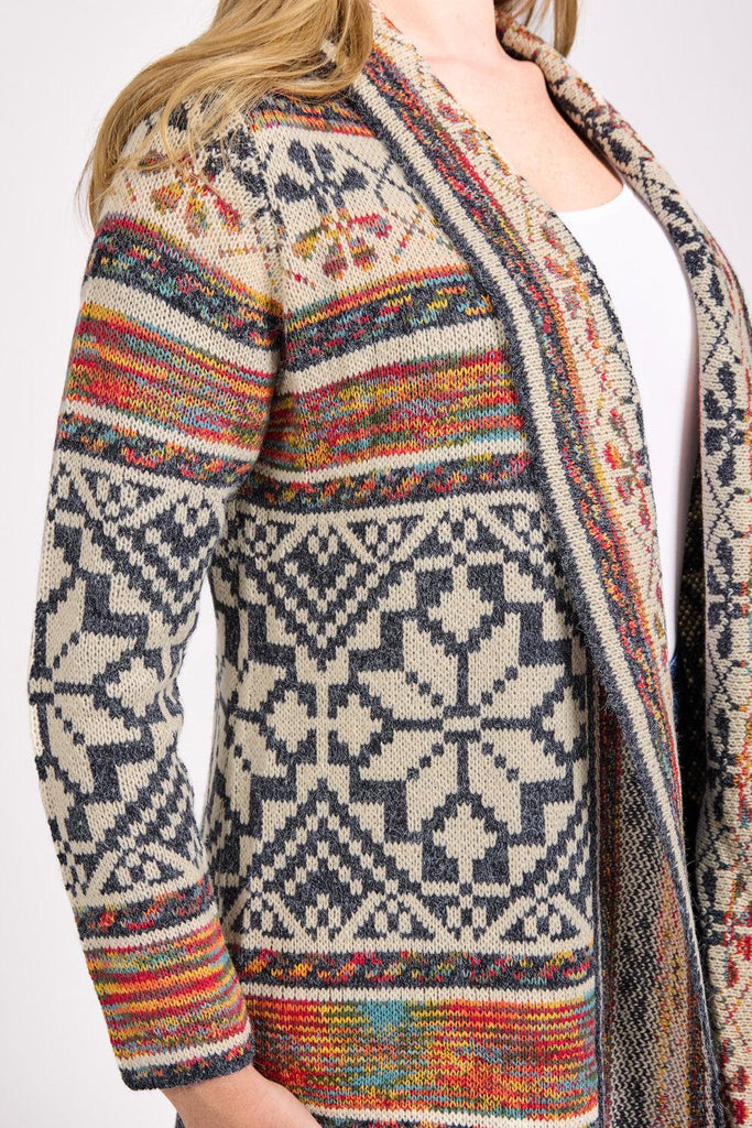 Floral Cardigan With Fringe Hem-Knitwear-Paco