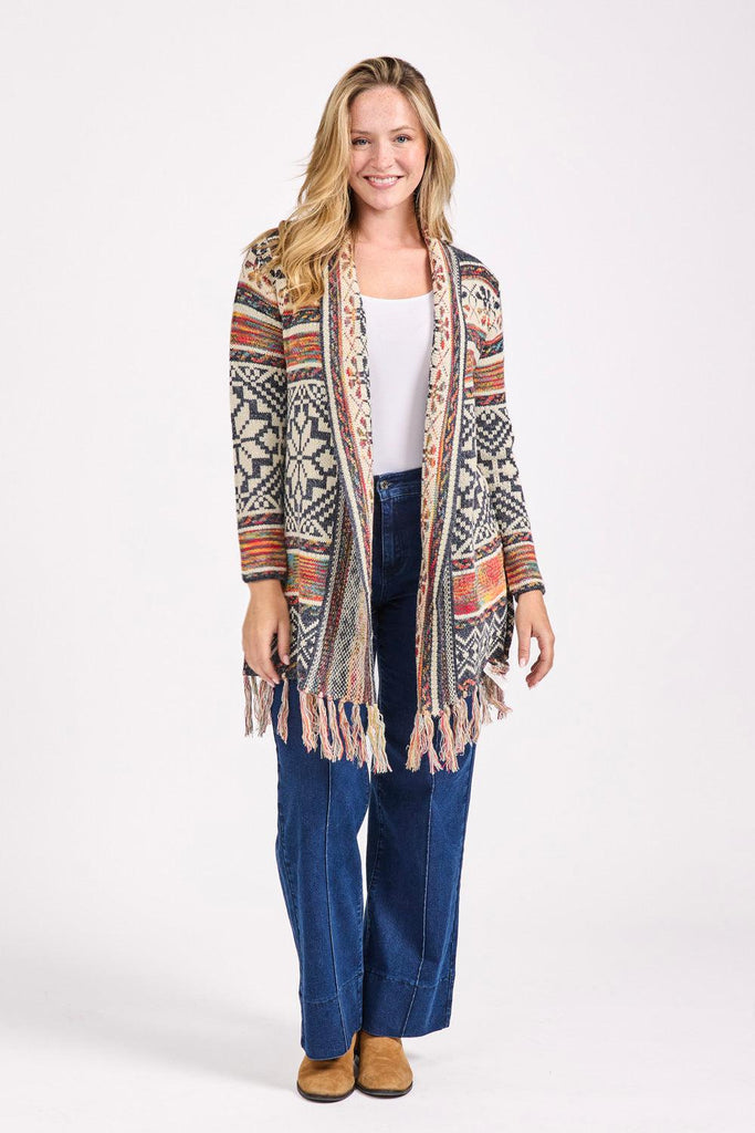 Floral Cardigan With Fringe Hem-Knitwear-Paco