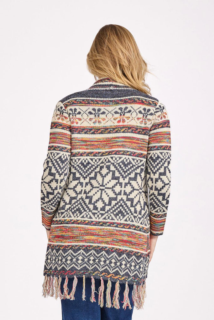 Floral Cardigan With Fringe Hem-Knitwear-Paco