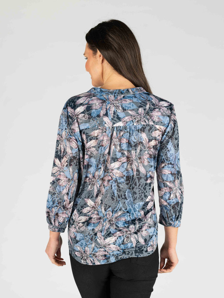 Floral Print Burn out blouse-Tops-Paco