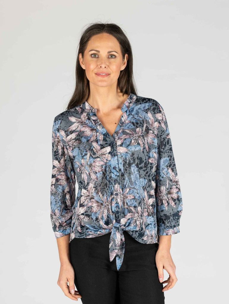 Floral Print Burn out blouse-Tops-Paco