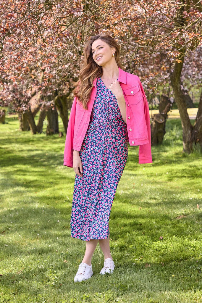 Floral Print Knot Dress - Pink-Dresses-Paco