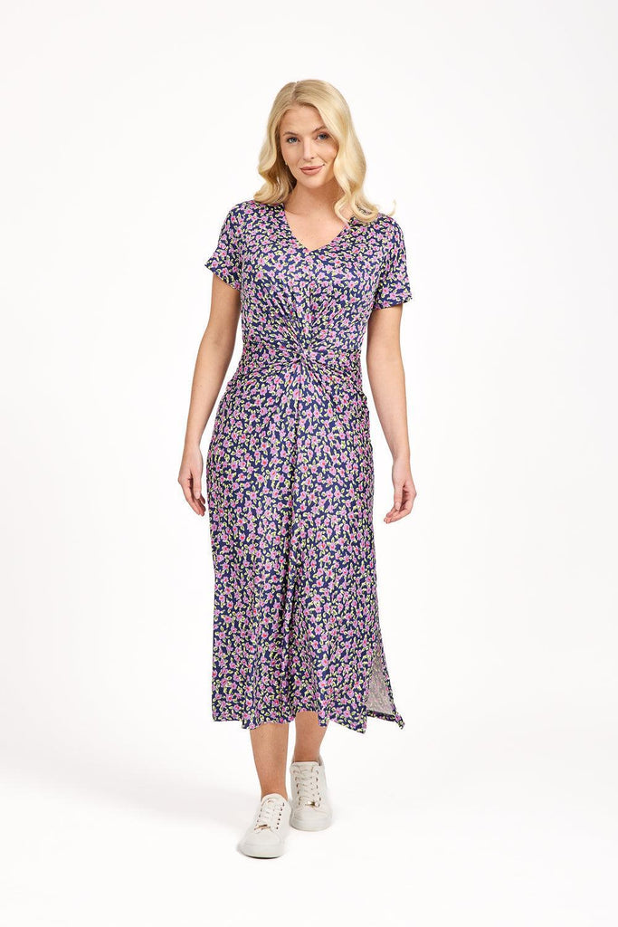 Floral Print Knot Dress - Purple-Dresses-Paco