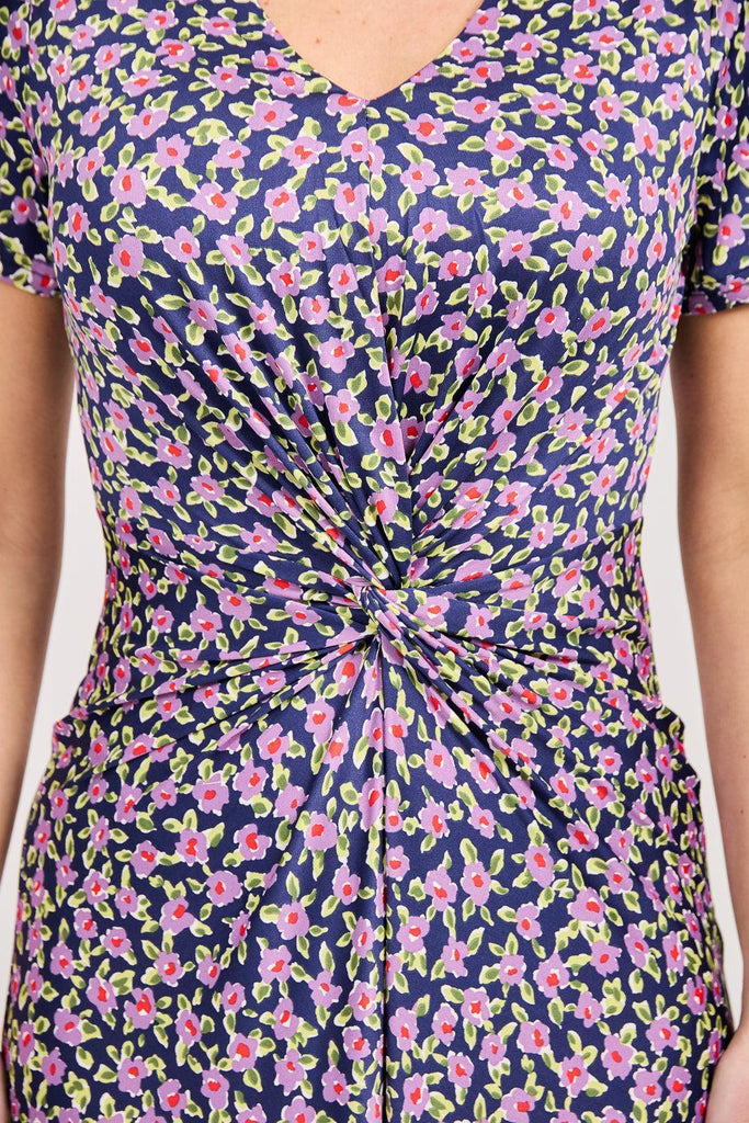 Floral Print Knot Dress - Purple-Dresses-Paco