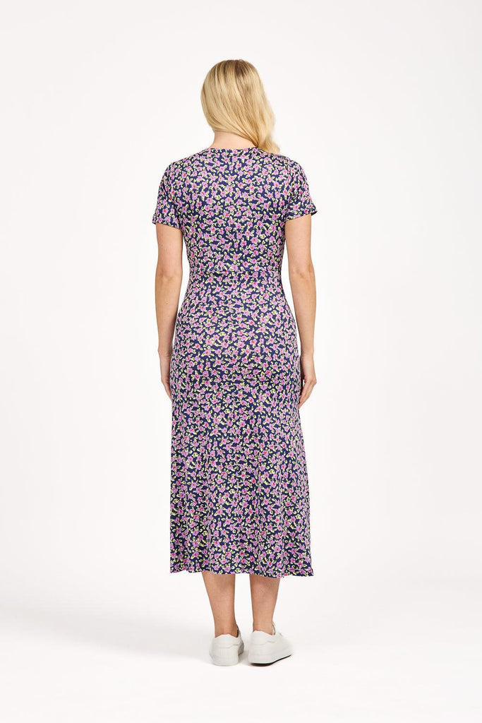 Floral Print Knot Dress - Purple-Dresses-Paco