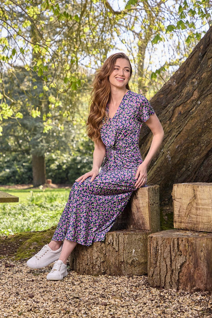Floral Print Knot Dress - Purple-Dresses-Paco
