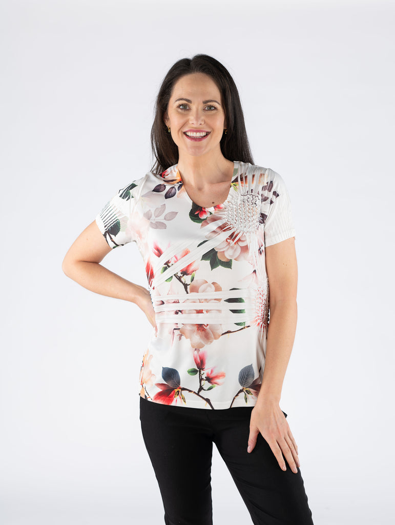 Floral Print Pineapple Top - TO29824-T Shirts-Paco