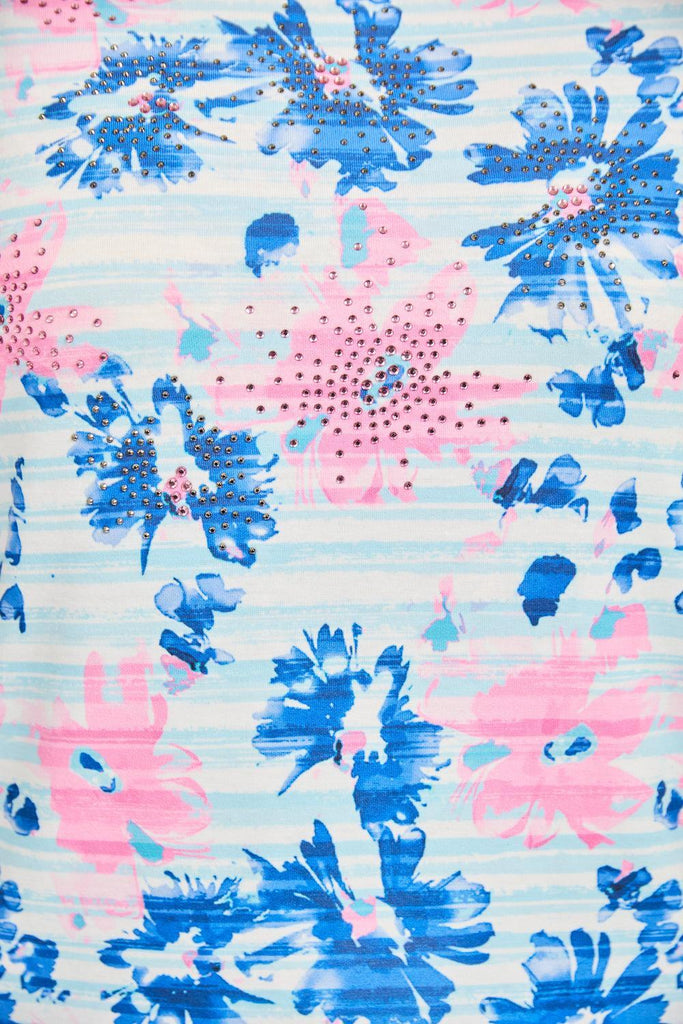 Floral Stripe Print Top - Blue Combo-Tops-Paco