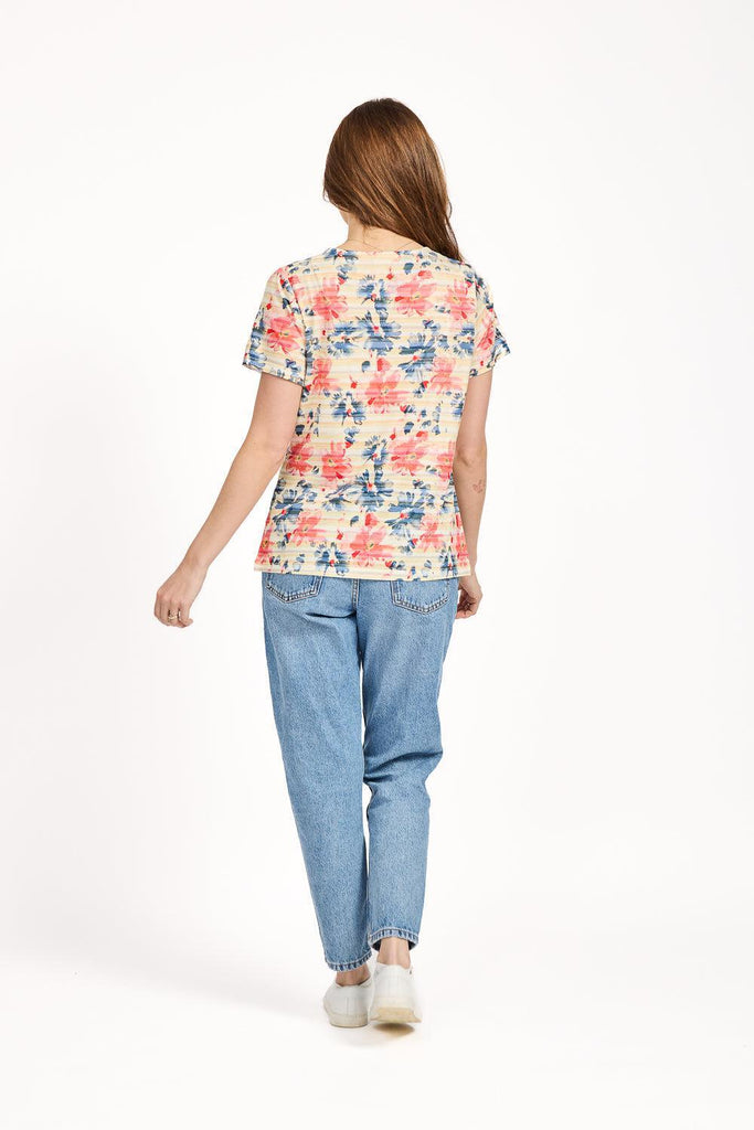 Floral Stripe Print Top - Red Combo-Tops-Paco