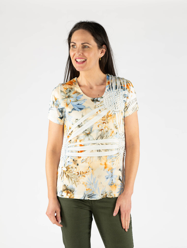 Flower Print Pineapple Top - TO29825 Multi-Tops-Paco