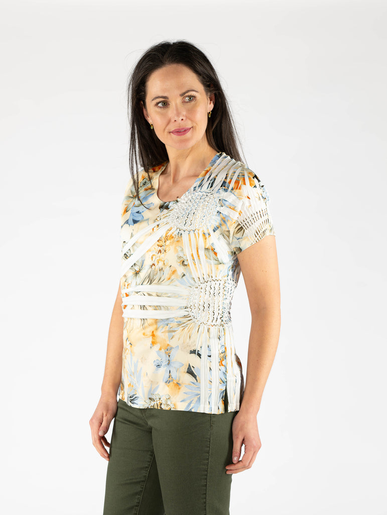 Flower Print Pineapple Top - TO29825 Multi-Tops-Paco