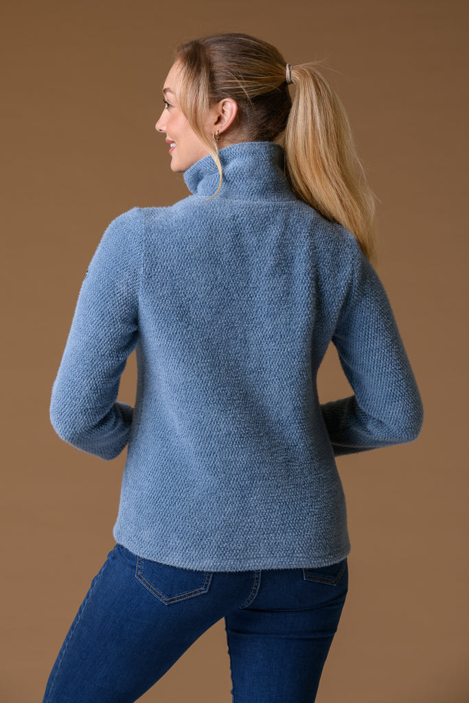 Fluffy Boucle Jacket - Blue-Fleece-Paco
