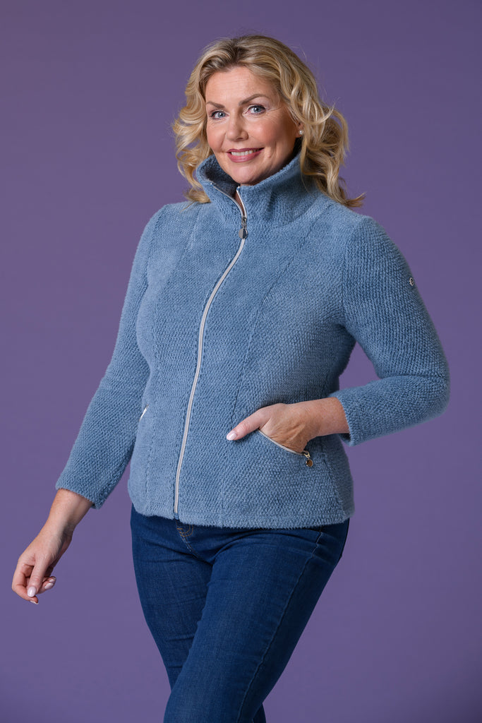 Fluffy Boucle Jacket - Blue-Fleece-Paco