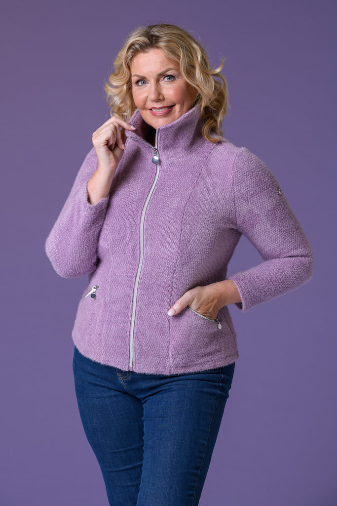 Fluffy Boucle Jacket - Purple-Fleece-Paco
