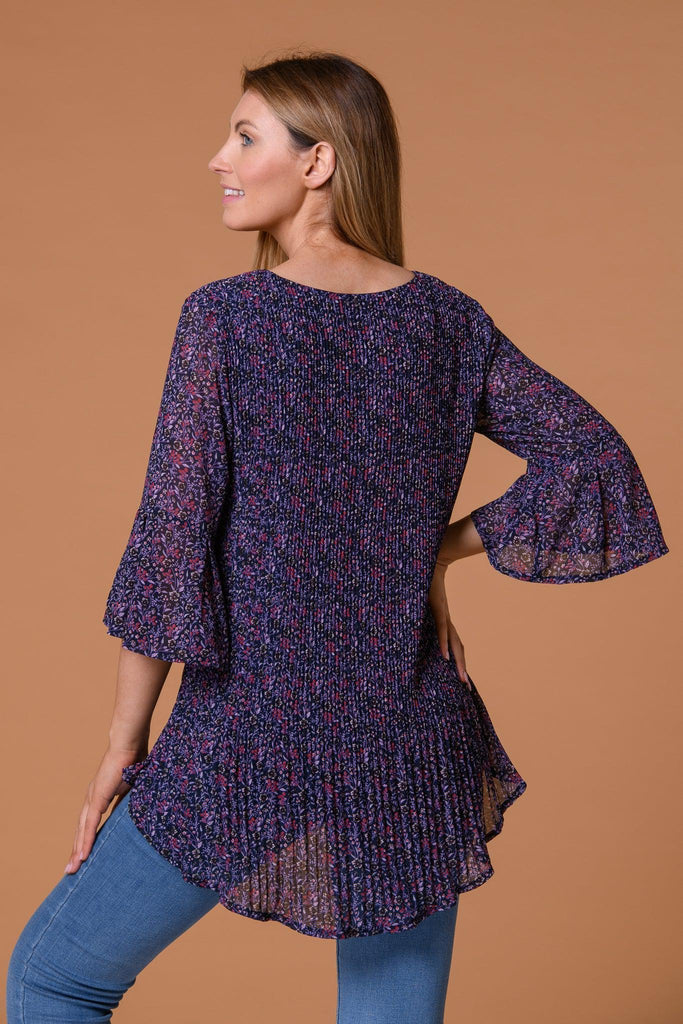 Fluted Sleeve & Hem Top-Tops-Paco