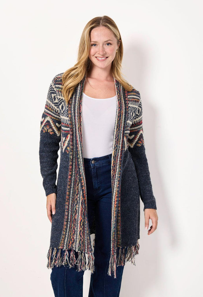 Fringe Hem Actez Cardigan-Cardigans-Paco