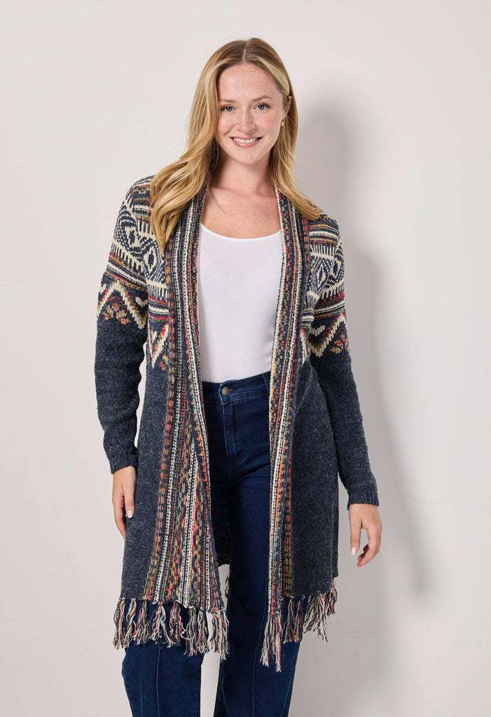 Fringe Hem Actez Cardigan-Cardigans-Paco