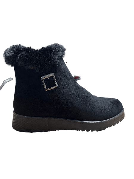 Fur Trim Boot- Black-Footwear-Paco