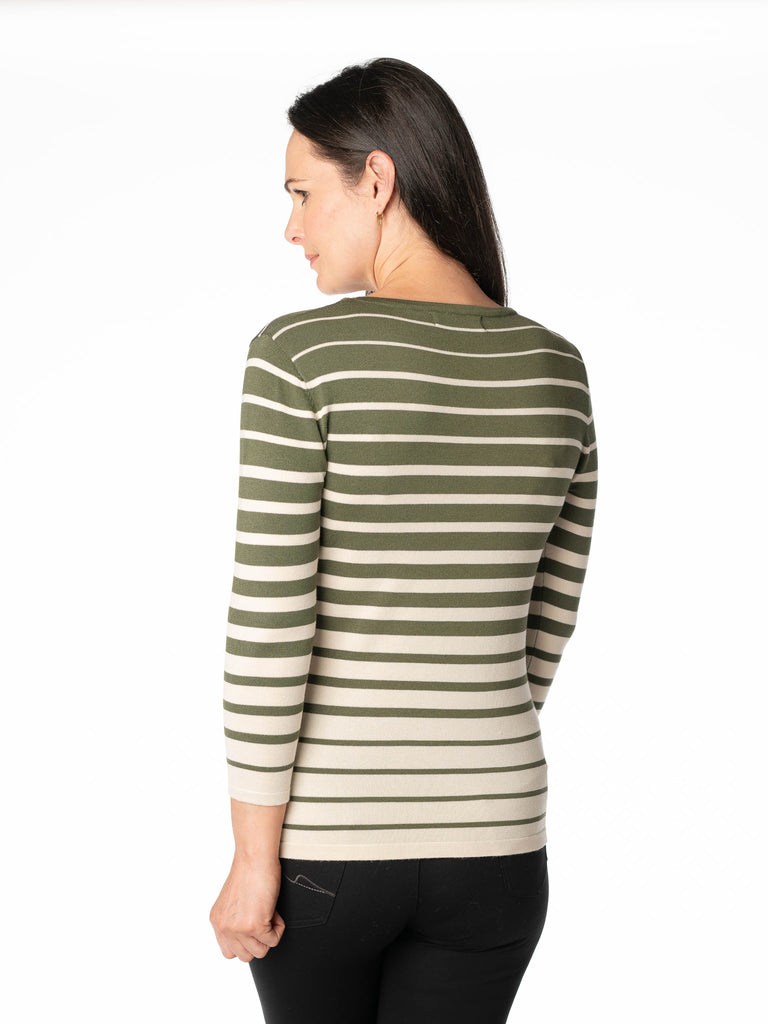 GRADED STRIPE JUMPER ROUND NECK 3/4 SLEE OLIVE STONE JU30263-N/A-Paco