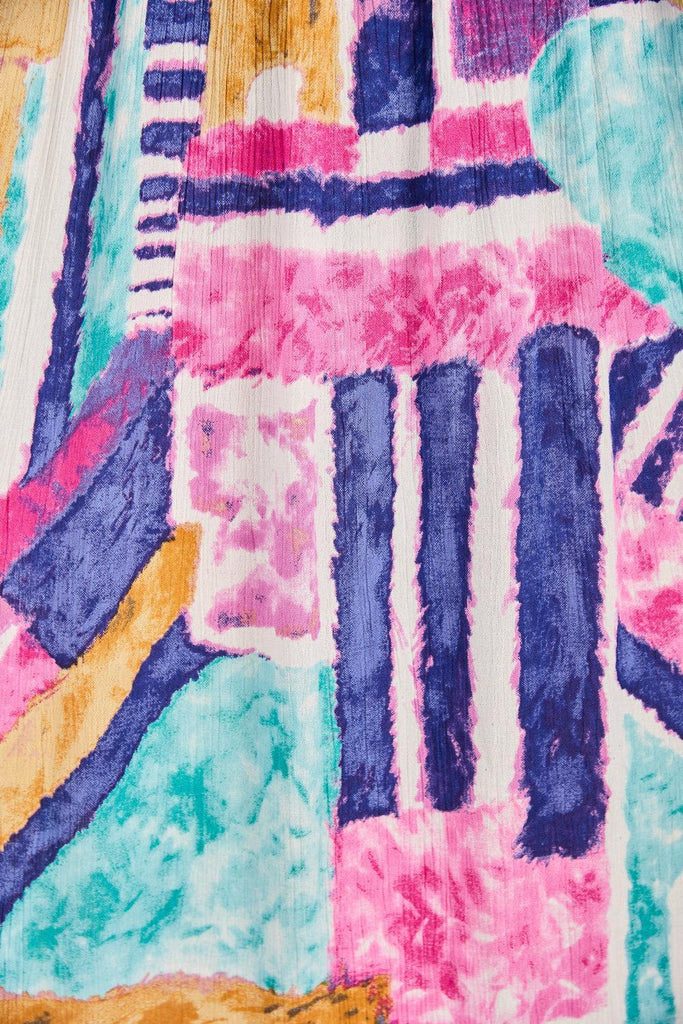 Geometric Print Shirred Bodice Dress - Pink-Dresses-Paco