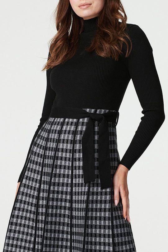 Gingham Knit Dress-Dresses-Paco