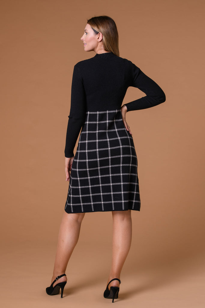 Gingham Knit Dress-Dresses-Paco