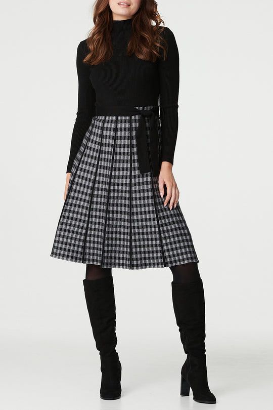 Gingham Knit Dress-Dresses-Paco