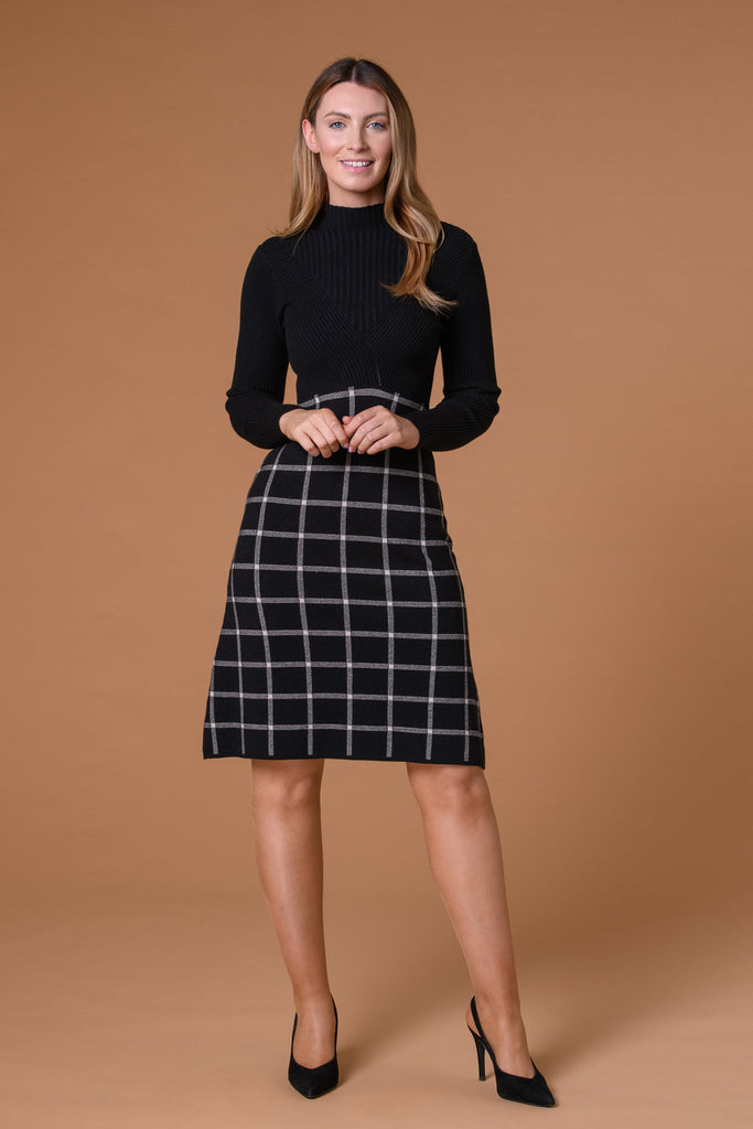 Gingham Knit Dress-Dresses-Paco