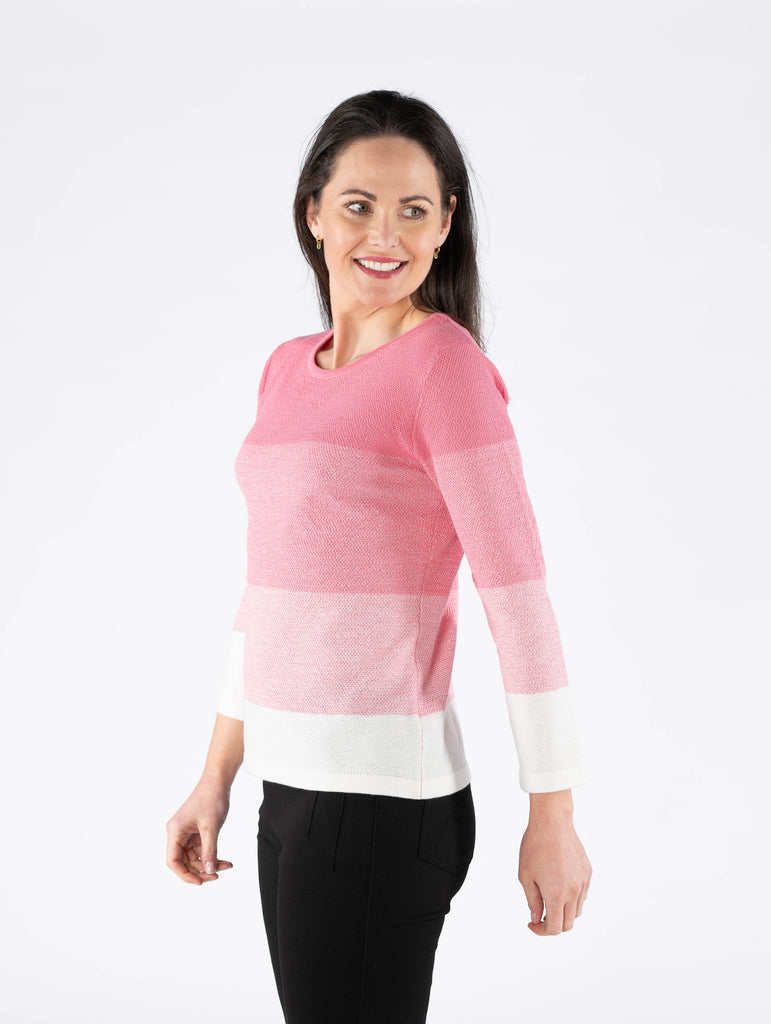 Gradient Stripe Jumper Round Neck 3/4 Sleeve - JU29761 - Pink-Knitwear-Paco