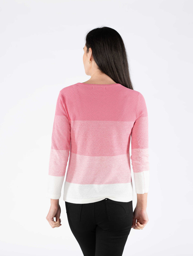 Gradient Stripe Jumper Round Neck 3/4 Sleeve - JU29761 - Pink-Knitwear-Paco